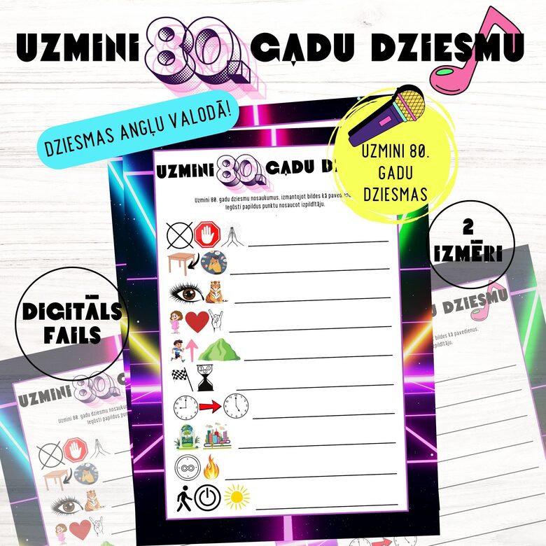 Spēle "Uzmini 80. gadu dziesmu", digitāls PDF fails